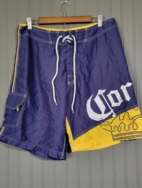 Corona Extra Board Shorts Swim Trunks Logo Crown Blue Yellow Men's 36